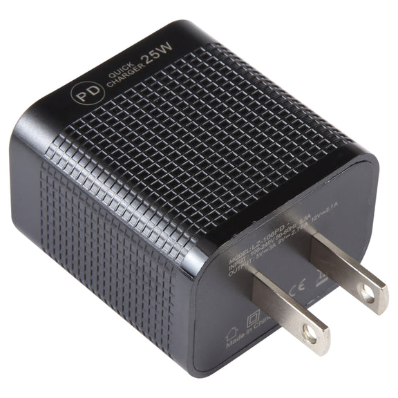 LZ-106PD 25W USB-C / Type-C Ports Plaid Pattern Travel Charger, US Plug(Black)