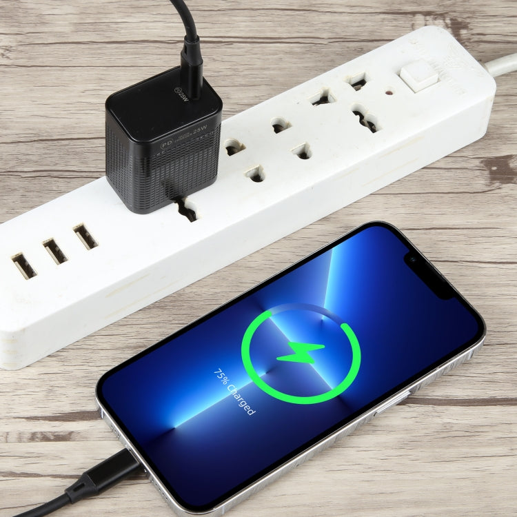 LZ-106PD 25W USB-C / Type-C Ports Plaid Pattern Travel Charger, US Plug(Black)