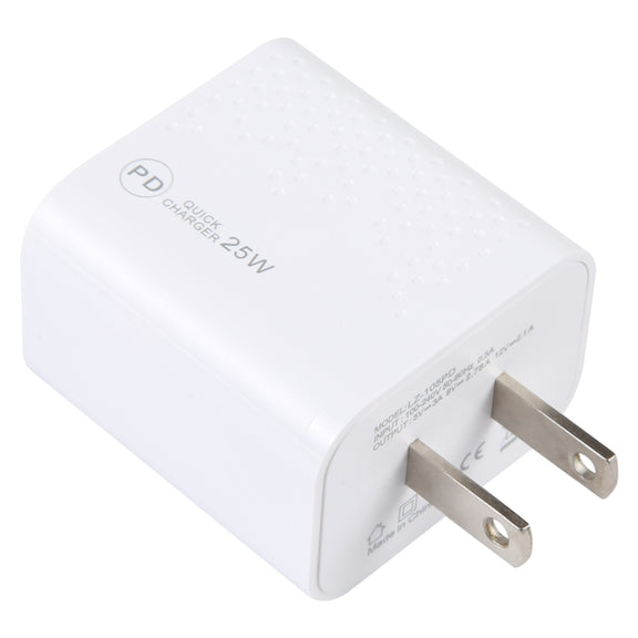 LZ-105PD 25W USB-C / Type-C Ports Dot Pattern Travel Charger, US Plug(White)