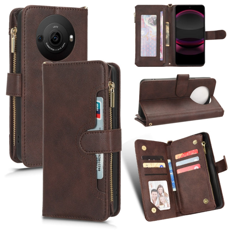 For Sharp Aquos R8 Pro / Leica Leitz Phone 3 Litchi Texture Zipper Leather Phone Case(Brown)