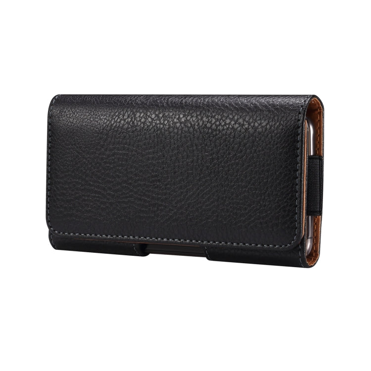 For 6.7-6.9 inch Phone Litchi Texture Iron Clip Back Buckle Waist-mounted Phone Case Horizontal Plate(Black)