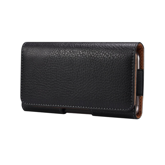 For 6.7-6.9 inch Phone Litchi Texture Iron Clip Back Buckle Waist-mounted Phone Case Horizontal Plate(Black)