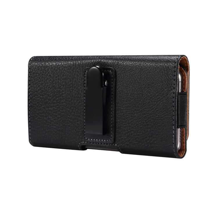 For 6.7-6.9 inch Phone Litchi Texture Iron Clip Back Buckle Waist-mounted Phone Case Horizontal Plate(Black)