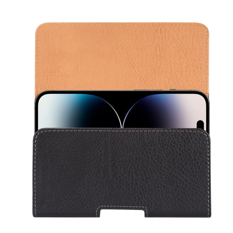 For 6.7-6.9 inch Phone Litchi Texture Iron Clip Back Buckle Waist-mounted Phone Case Horizontal Plate(Black)