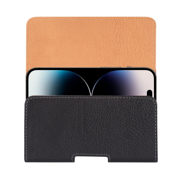 For 6.7-6.9 inch Phone Litchi Texture Iron Clip Back Buckle Waist-mounted Phone Case Horizontal Plate(Black)