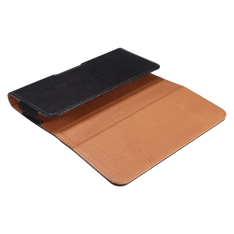 For 6.7-6.9 inch Phone Litchi Texture Iron Clip Back Buckle Waist-mounted Phone Case Horizontal Plate(Black)