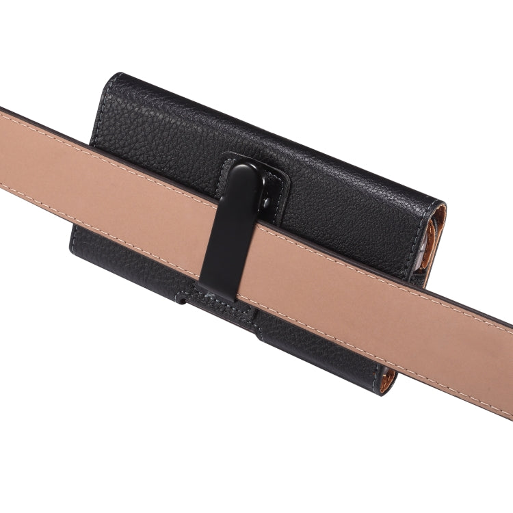 For 6.7-6.9 inch Phone Litchi Texture Iron Clip Back Buckle Waist-mounted Phone Case Horizontal Plate(Black)