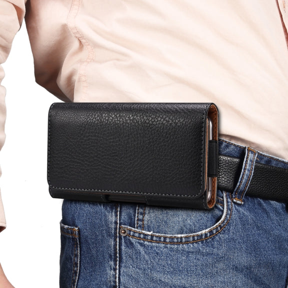 For 6.7-6.9 inch Phone Litchi Texture Iron Clip Back Buckle Waist-mounted Phone Case Horizontal Plate(Black)