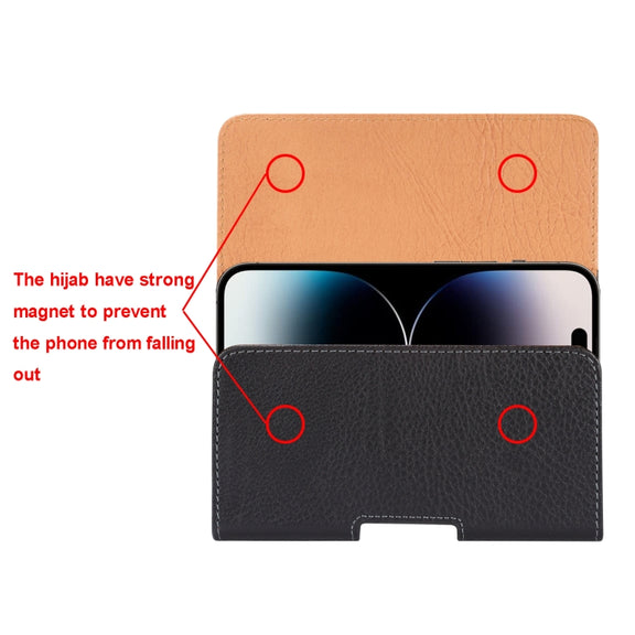 For 6.7-6.9 inch Phone Litchi Texture Iron Clip Back Buckle Waist-mounted Phone Case Horizontal Plate(Black)