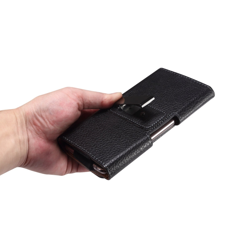 For 6.7-6.9 inch Phone Litchi Texture Iron Clip Back Buckle Waist-mounted Phone Case Horizontal Plate(Black)