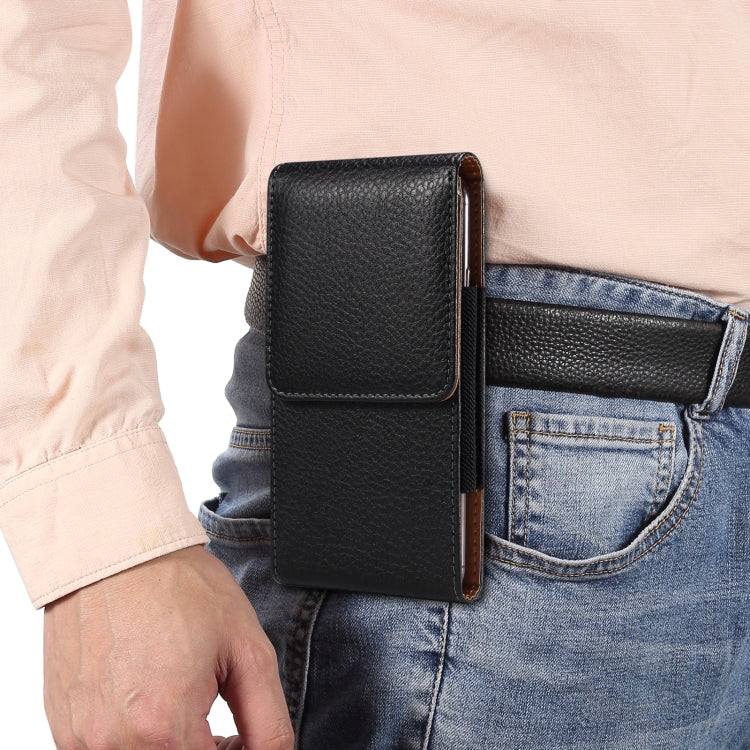 For 6.7-6.9 inch Phone Litchi Texture Iron Clip Back Buckle Waist-mounted Phone Case Vertical Plate(Black)