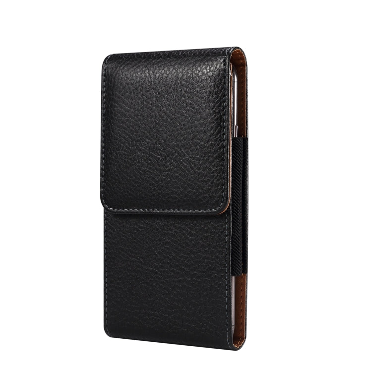 For 6.7-6.9 inch Phone Litchi Texture Iron Clip Back Buckle Waist-mounted Phone Case Vertical Plate(Black)