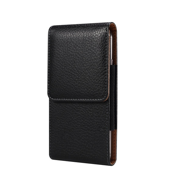 For 6.7-6.9 inch Phone Litchi Texture Iron Clip Back Buckle Waist-mounted Phone Case Vertical Plate(Black)