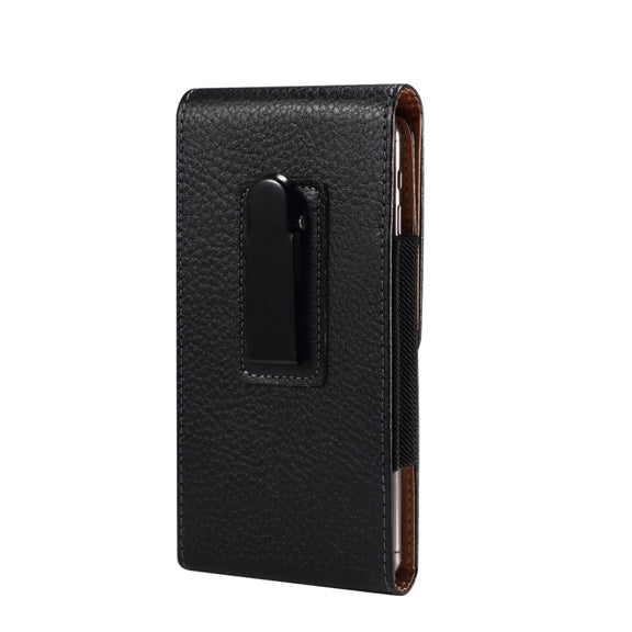 For 6.7-6.9 inch Phone Litchi Texture Iron Clip Back Buckle Waist-mounted Phone Case Vertical Plate(Black)