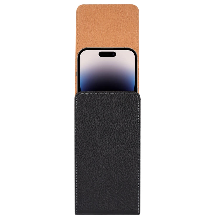 For 6.7-6.9 inch Phone Litchi Texture Iron Clip Back Buckle Waist-mounted Phone Case Vertical Plate(Black)