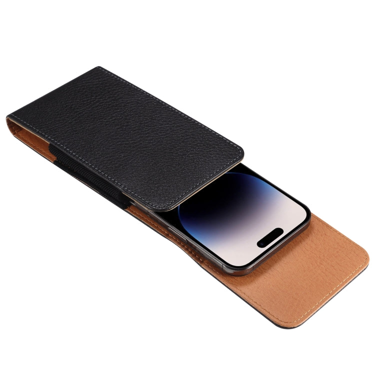 For 6.7-6.9 inch Phone Litchi Texture Iron Clip Back Buckle Waist-mounted Phone Case Vertical Plate(Black)