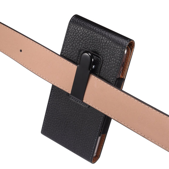 For 6.7-6.9 inch Phone Litchi Texture Iron Clip Back Buckle Waist-mounted Phone Case Vertical Plate(Black)