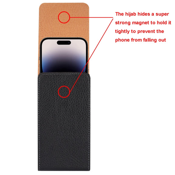For 6.7-6.9 inch Phone Litchi Texture Iron Clip Back Buckle Waist-mounted Phone Case Vertical Plate(Black)