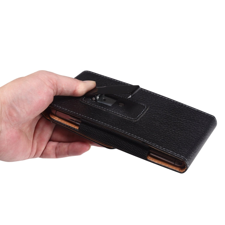 For 6.7-6.9 inch Phone Litchi Texture Iron Clip Back Buckle Waist-mounted Phone Case Vertical Plate(Black)