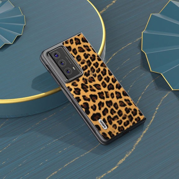 For Honor Magic V2 ABEEL Black Edge Leopard Print Phone Case(Gold)