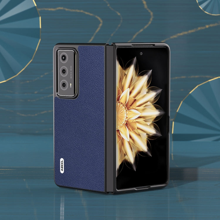 For Honor Magic V2 ABEEL Black Edge Genuine Leather Mino Phone Case(Royal Blue)