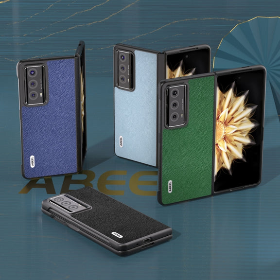 For Honor Magic V2 ABEEL Black Edge Genuine Leather Mino Phone Case(Royal Blue)