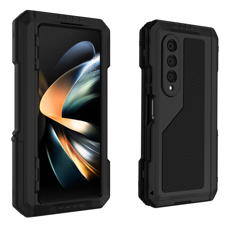 For Samsung Galaxy Z Fold4 LK Metal Shockproof Life Water-resistant Dustproof Phone Case with Folding Holder(Black)