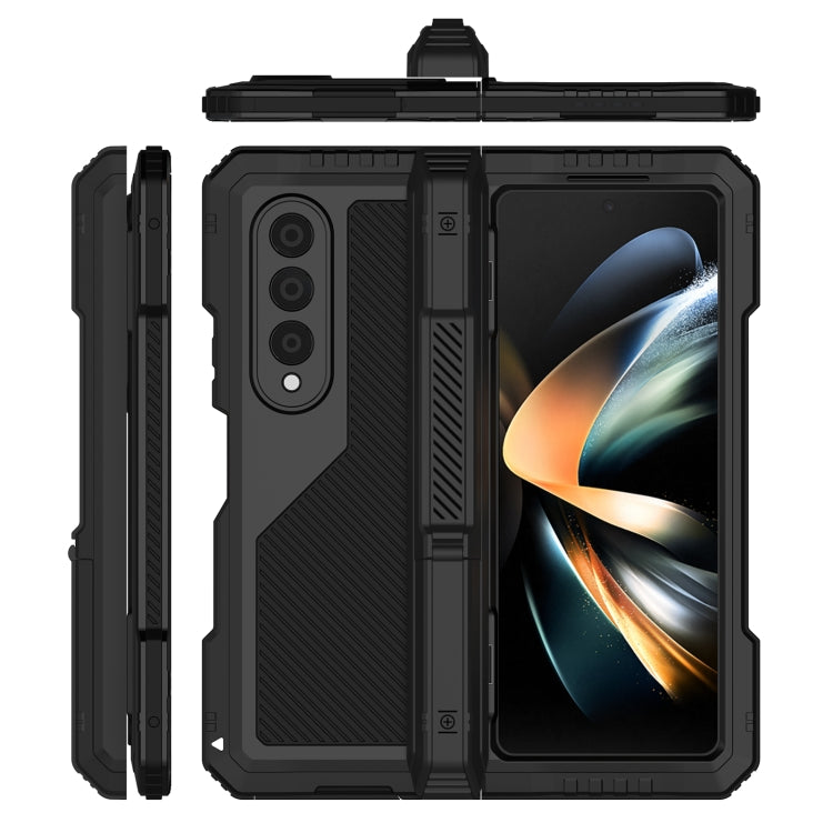 For Samsung Galaxy Z Fold4 LK Metal Shockproof Life Water-resistant Dustproof Phone Case with Folding Holder(Black)