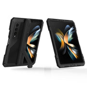 For Samsung Galaxy Z Fold4 LK Metal Shockproof Life Water-resistant Dustproof Phone Case with Folding Holder(Black)