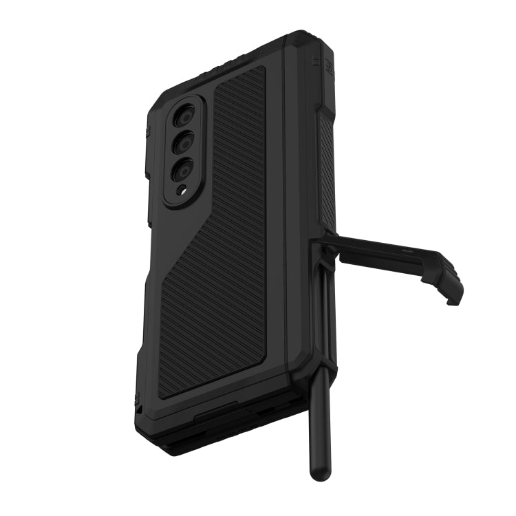 For Samsung Galaxy Z Fold4 LK Metal Shockproof Life Water-resistant Dustproof Phone Case with Folding Holder(Black)