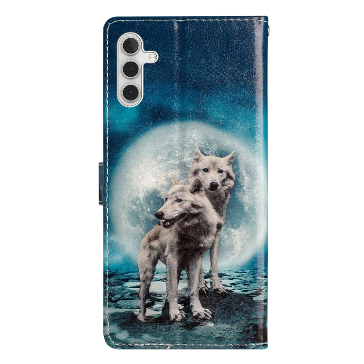 For Samsung Galaxy A25 5G Colored Drawing Leather Phone Case(Twin Wolves)