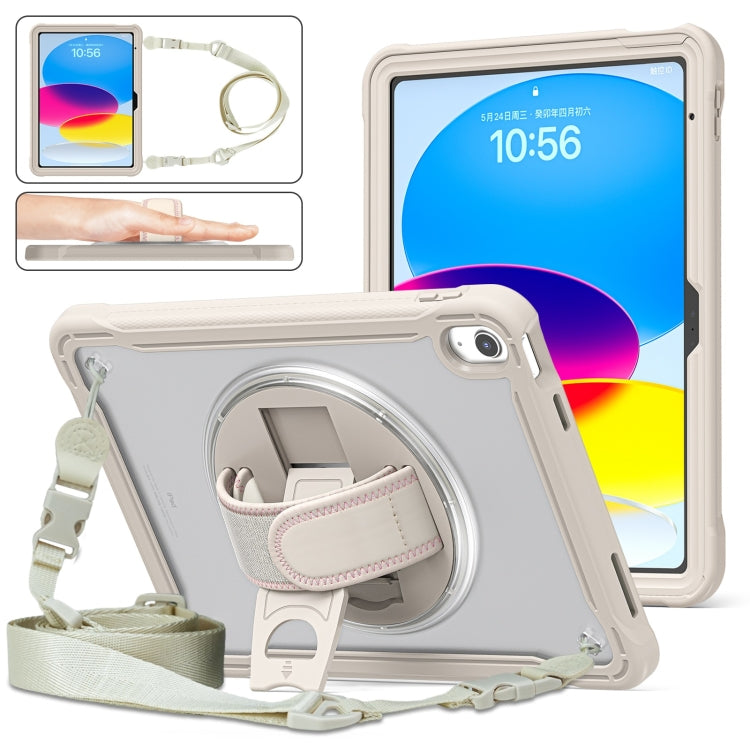 For iPad 2025 / 2022 Heavy Duty Hybrid Tablet Case with Hand Grip & Strap(Khaki)