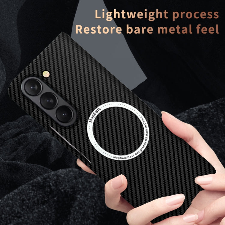 For Samsung Galaxy Z Fold5 Carbon Fiber Texture MagSafe Magnetic Phone Case(Black)