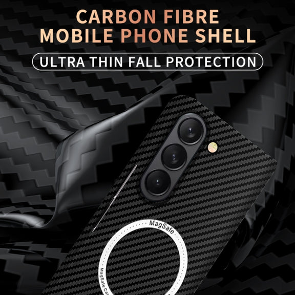For Samsung Galaxy Z Fold5 Carbon Fiber Texture MagSafe Magnetic Phone Case(Black)