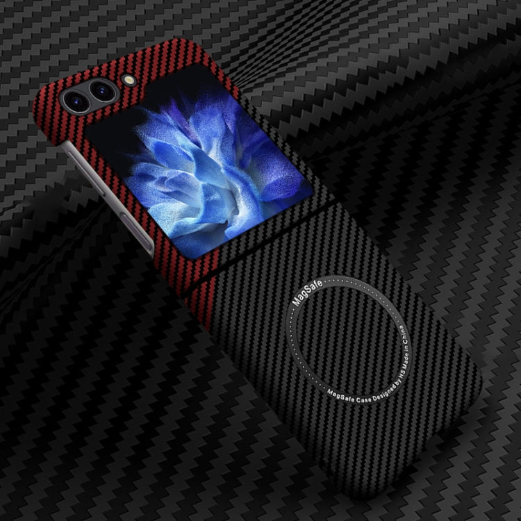 For Samsung Galaxy Z Flip5 Carbon Fiber Texture MagSafe Magnetic Phone Case(Black Red)