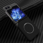 For Samsung Galaxy Z Flip5 Carbon Fiber Texture MagSafe Magnetic Phone Case(Black Silver)