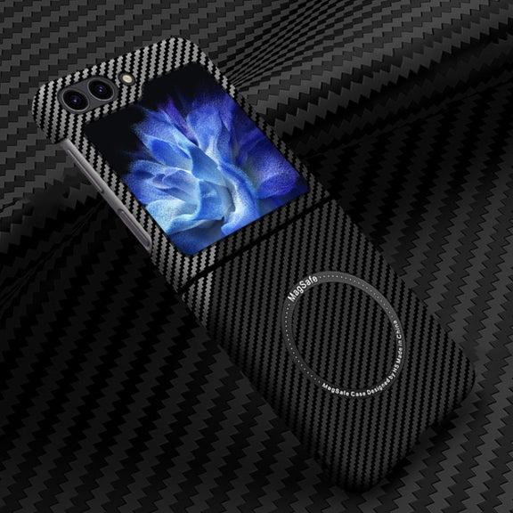 For Samsung Galaxy Z Flip5 Carbon Fiber Texture MagSafe Magnetic Phone Case(Black Silver)