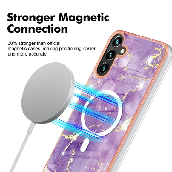For Samsung Galaxy A34 5G Marble Pattern Dual-side IMD Magsafe TPU Phone Case(Purple 002)