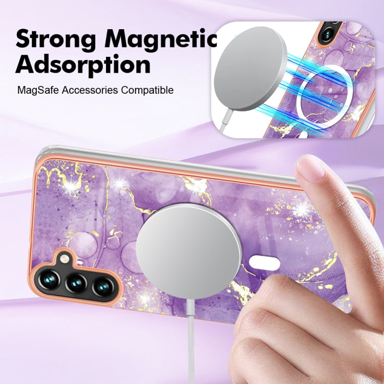For Samsung Galaxy A34 5G Marble Pattern Dual-side IMD Magsafe TPU Phone Case(Purple 002)
