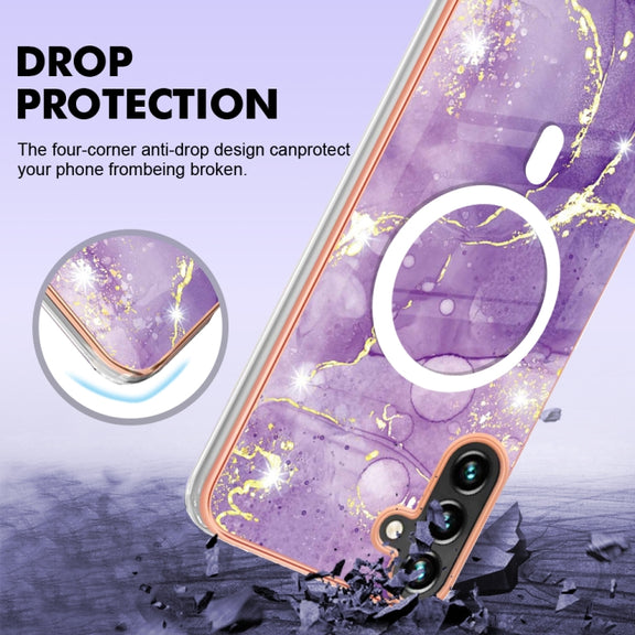 For Samsung Galaxy A34 5G Marble Pattern Dual-side IMD Magsafe TPU Phone Case(Purple 002)