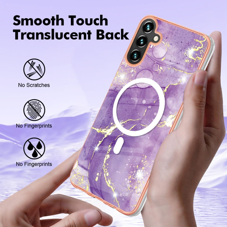 For Samsung Galaxy A34 5G Marble Pattern Dual-side IMD Magsafe TPU Phone Case(Purple 002)