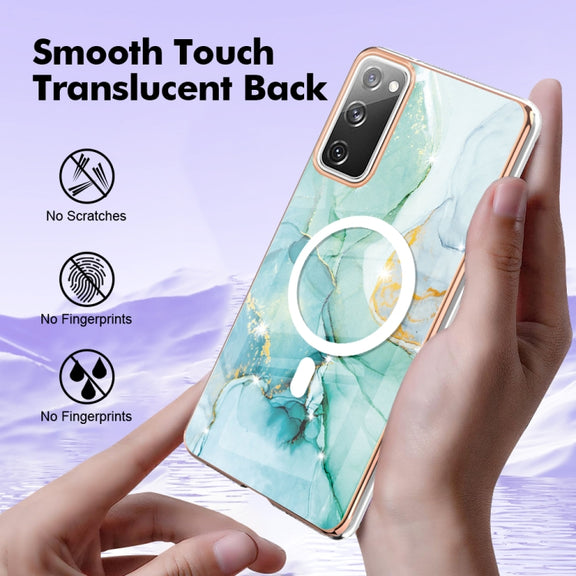 For Samsung Galaxy S20 FE 5G&4G / S20 Lite / S20 Fan Edition Marble Pattern Dual-side IMD Magsafe TPU Phone Case(Green 003)