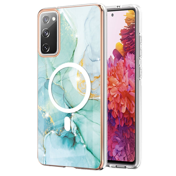 For Samsung Galaxy S20 FE 5G&4G / S20 Lite / S20 Fan Edition Marble Pattern Dual-side IMD Magsafe TPU Phone Case(Green 003)