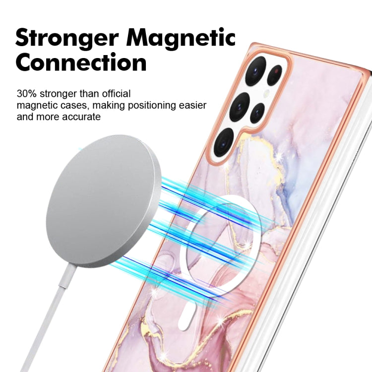 For Samsung Galaxy S22 Ultra 5G Marble Pattern Dual-side IMD Magsafe TPU Phone Case(Rose Gold 005)