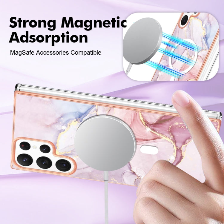 For Samsung Galaxy S22 Ultra 5G Marble Pattern Dual-side IMD Magsafe TPU Phone Case(Rose Gold 005)