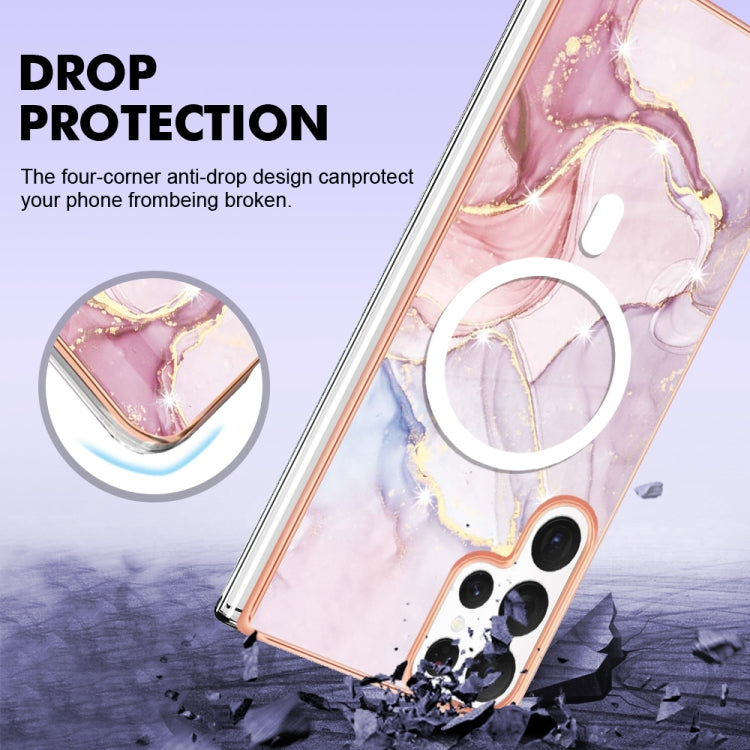 For Samsung Galaxy S22 Ultra 5G Marble Pattern Dual-side IMD Magsafe TPU Phone Case(Rose Gold 005)
