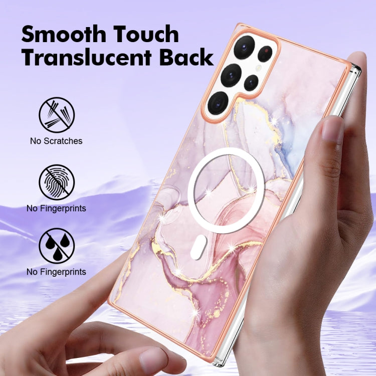 For Samsung Galaxy S22 Ultra 5G Marble Pattern Dual-side IMD Magsafe TPU Phone Case(Rose Gold 005)