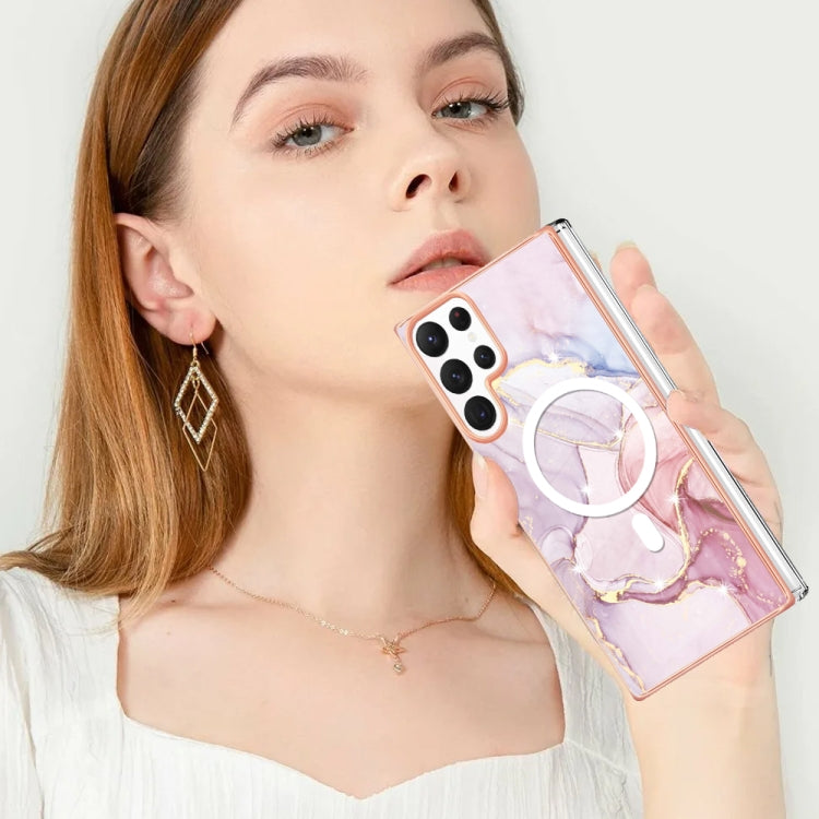 For Samsung Galaxy S22 Ultra 5G Marble Pattern Dual-side IMD Magsafe TPU Phone Case(Rose Gold 005)