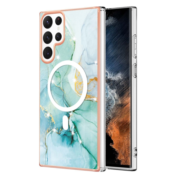 For Samsung Galaxy S22 Ultra 5G Marble Pattern Dual-side IMD Magsafe TPU Phone Case(Green 003)