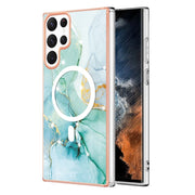 For Samsung Galaxy S22 Ultra 5G Marble Pattern Dual-side IMD Magsafe TPU Phone Case(Green 003)